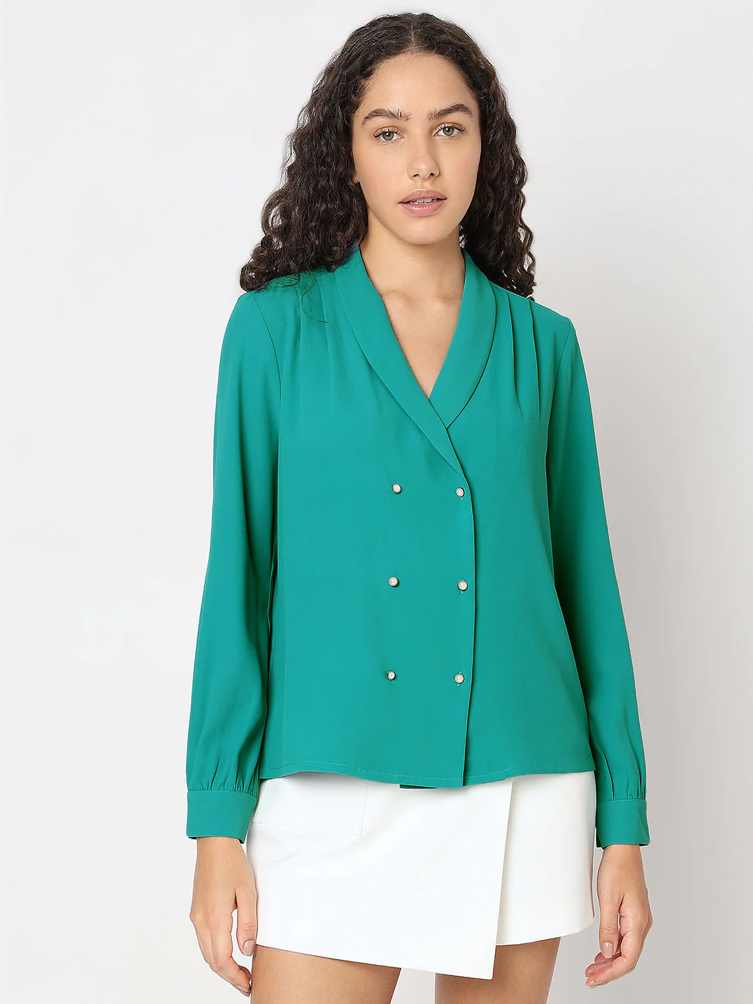 Turquoise Shawl Collar Top - Image 2