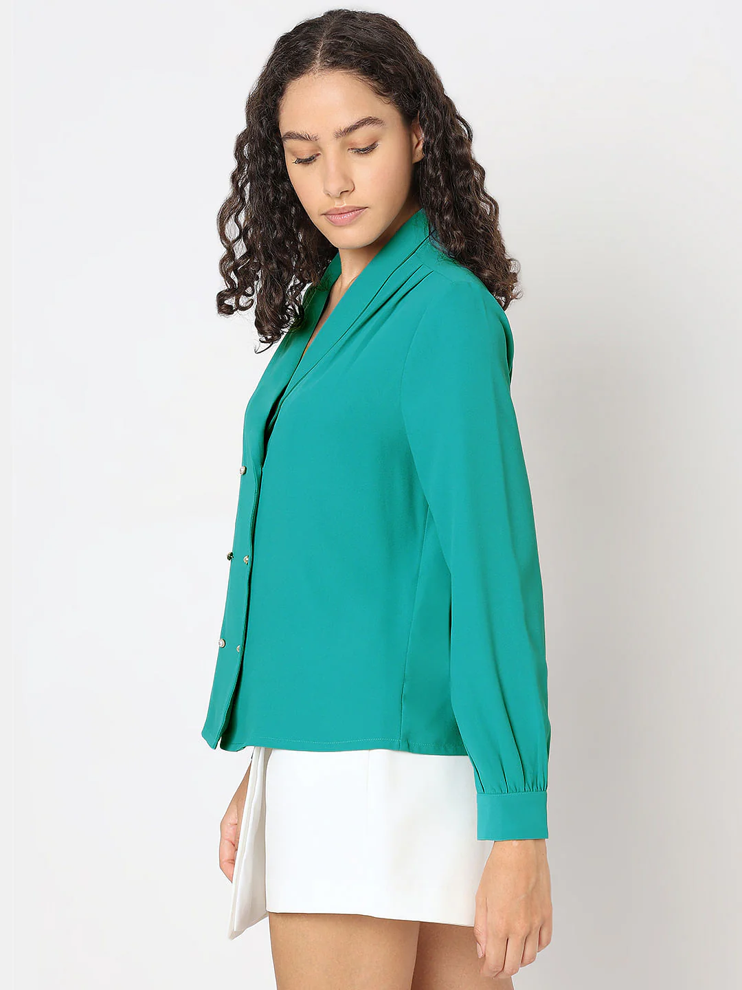 Turquoise Shawl Collar Top - Image 3