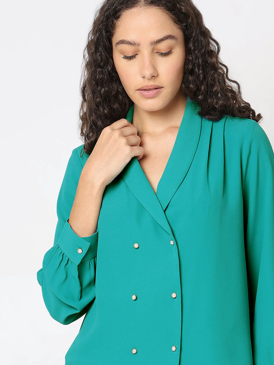 Turquoise Shawl Collar Top - Image 6