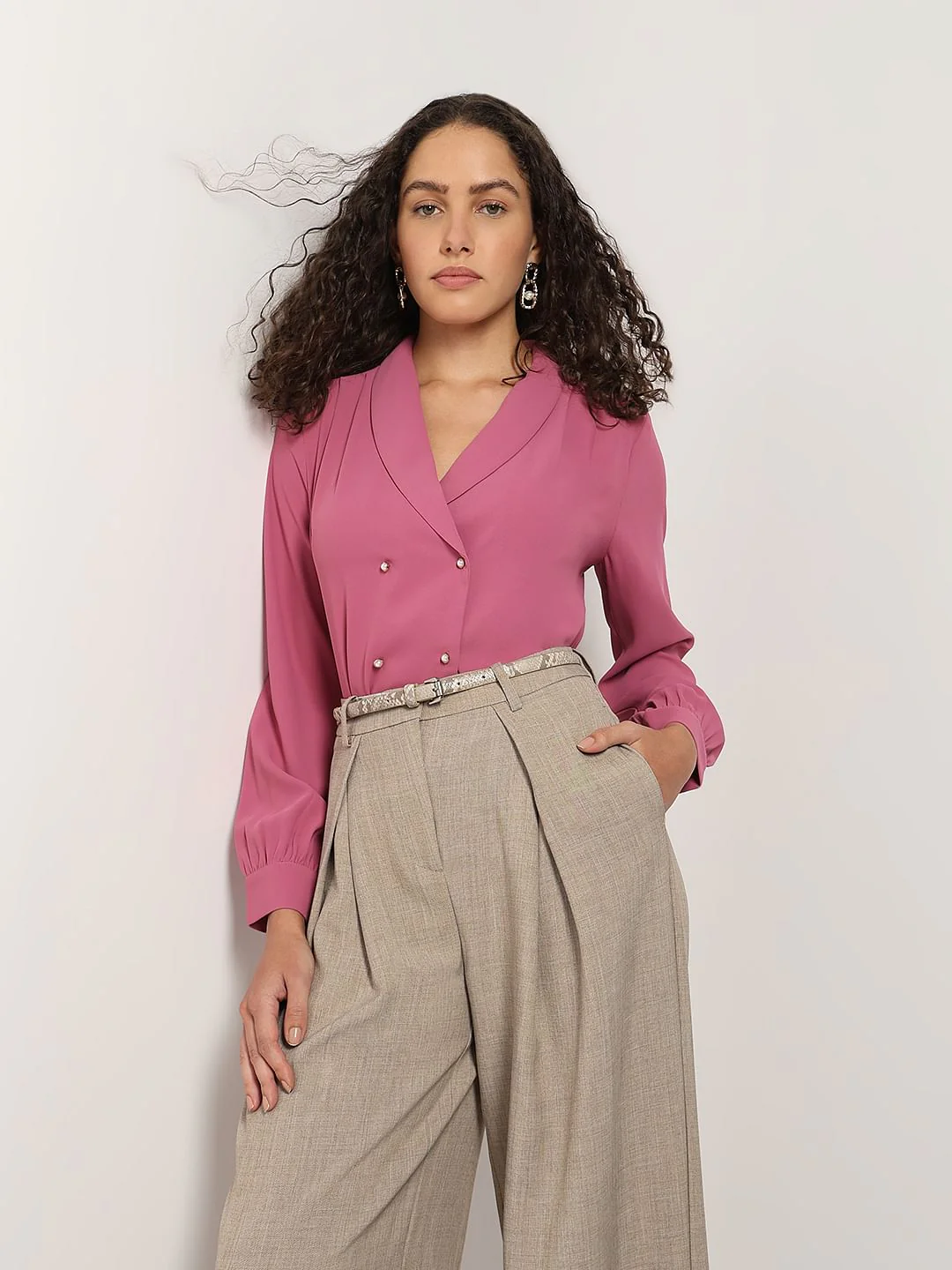 Dusty Pink Shawl Collar Top