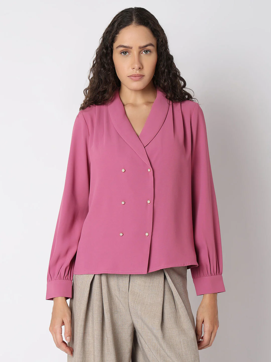 Dusty Pink Shawl Collar Top - Image 2