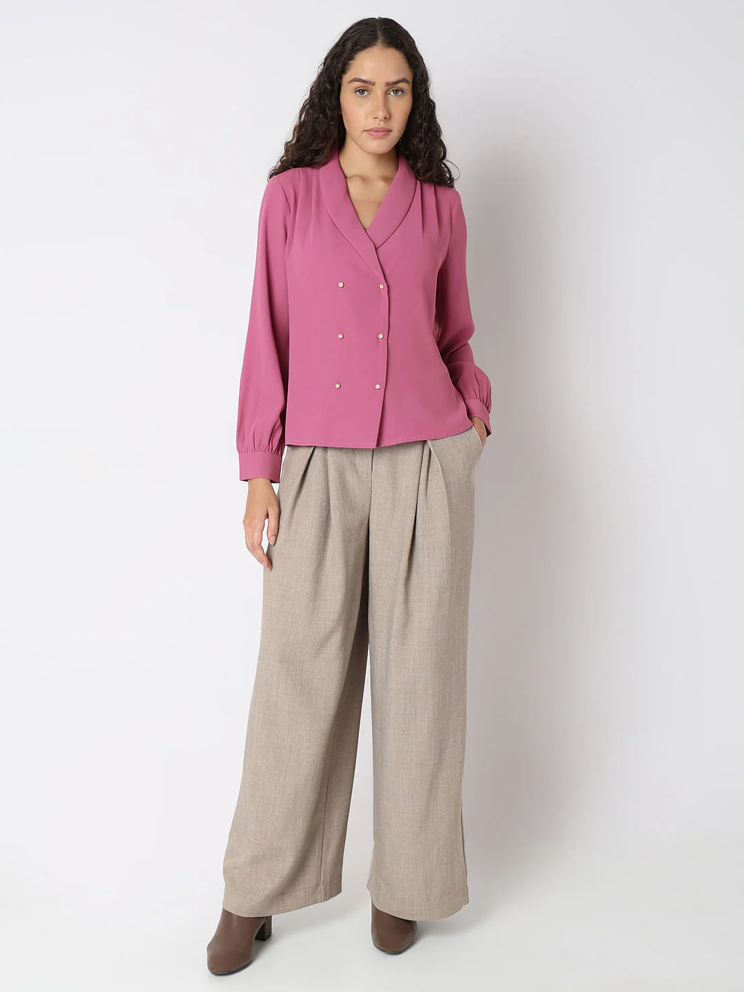 Dusty Pink Shawl Collar Top - Image 5