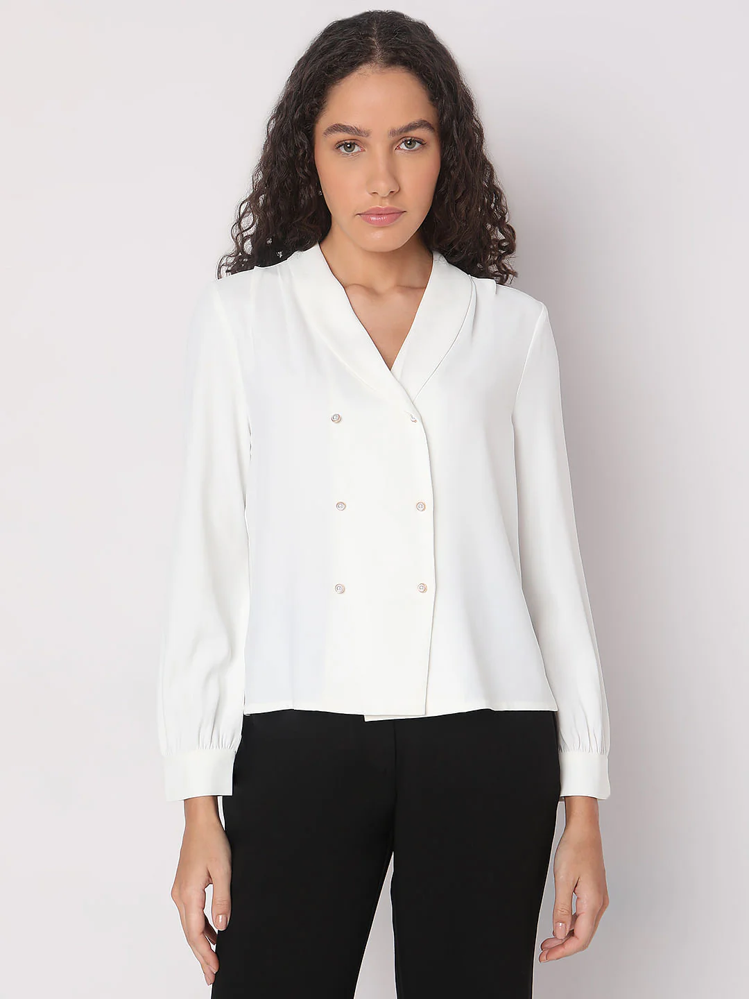 White Shawl Collar Top - Image 2