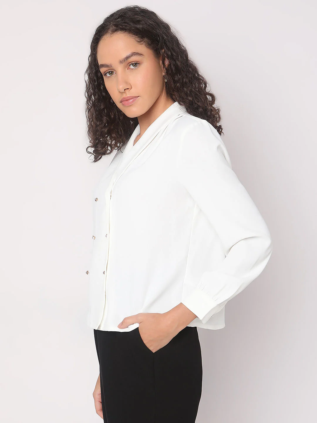 White Shawl Collar Top - Image 3