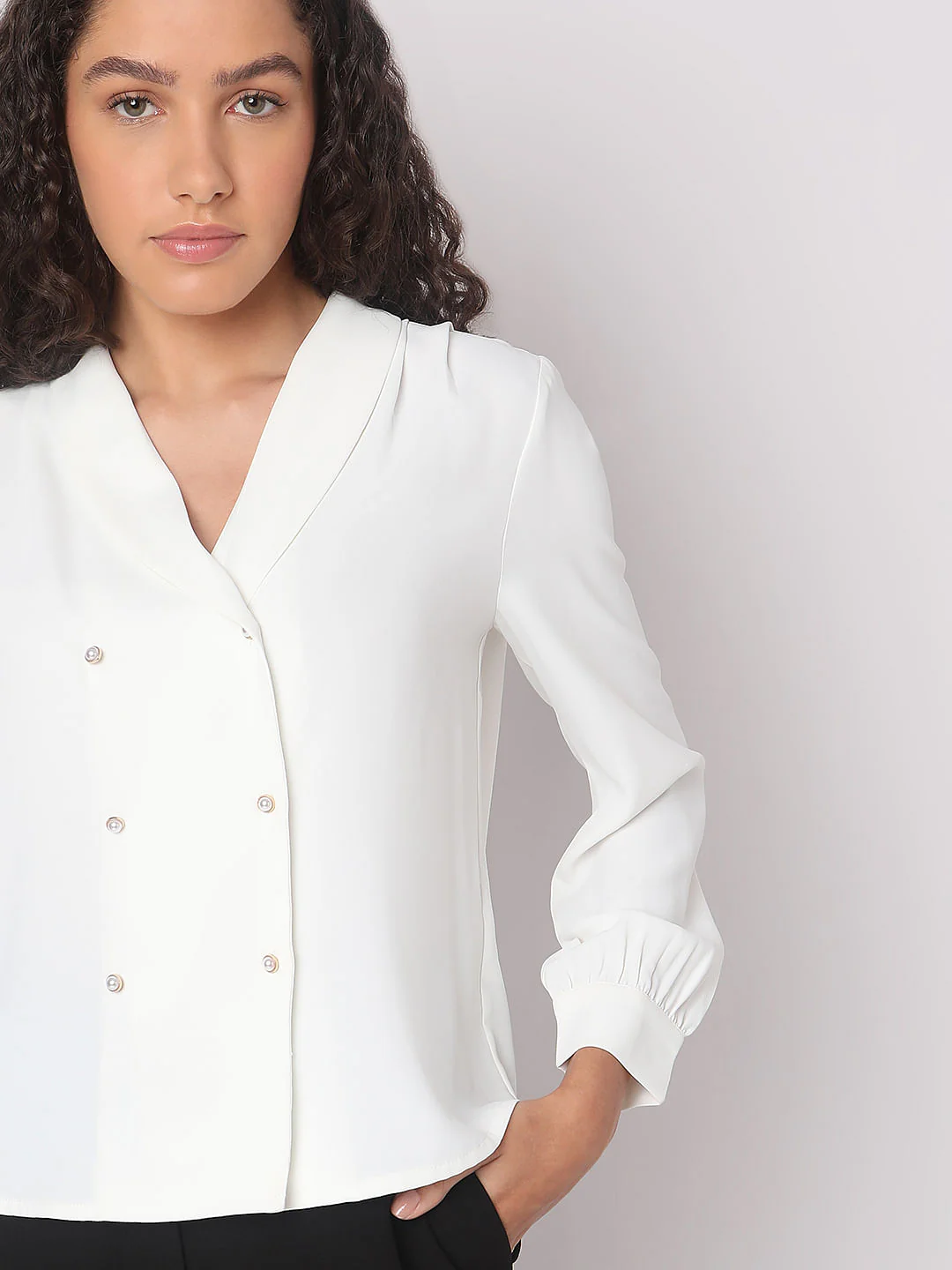 White Shawl Collar Top - Image 6