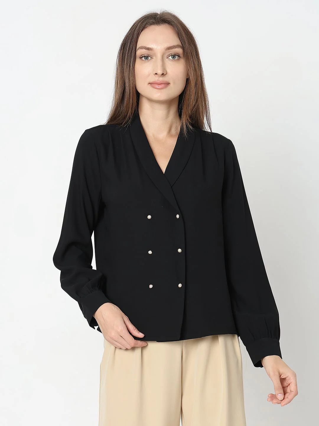 Black Shawl Collar Top - Image 2