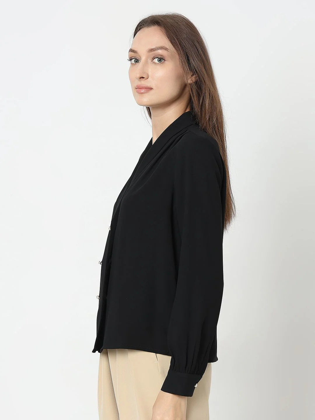 Black Shawl Collar Top - Image 3