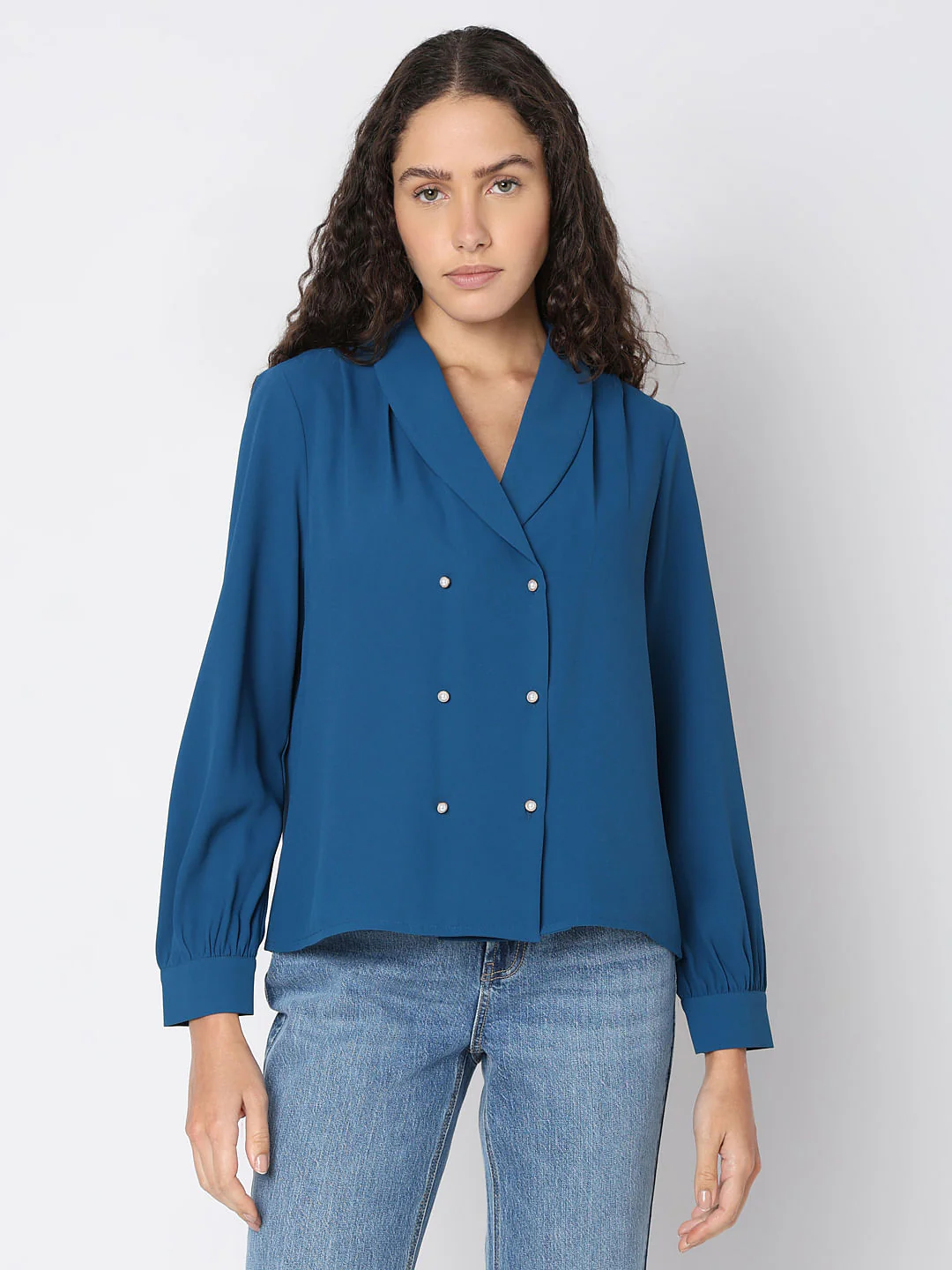 Blue Shawl Collar Top - Image 2