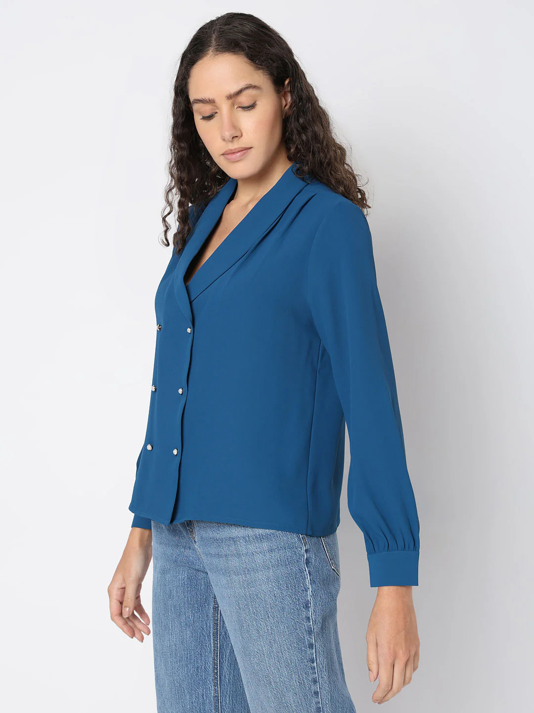 Blue Shawl Collar Top - Image 3