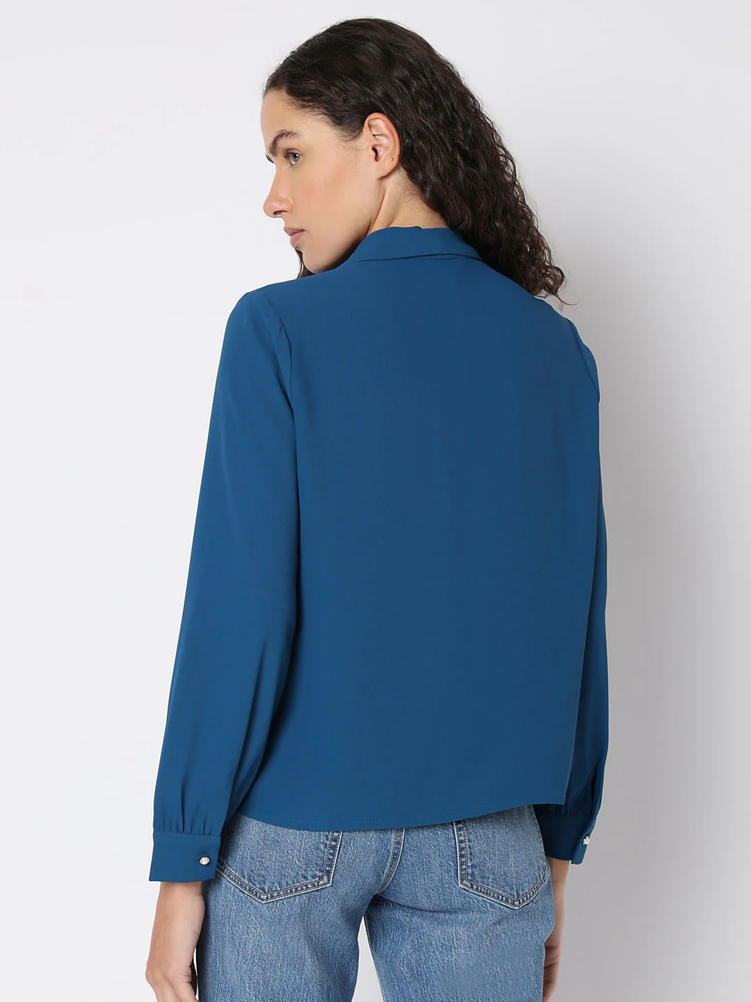 Blue Shawl Collar Top - Image 4
