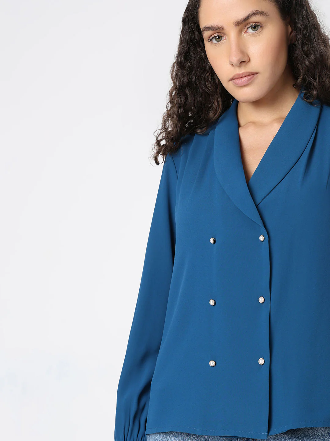 Blue Shawl Collar Top - Image 6