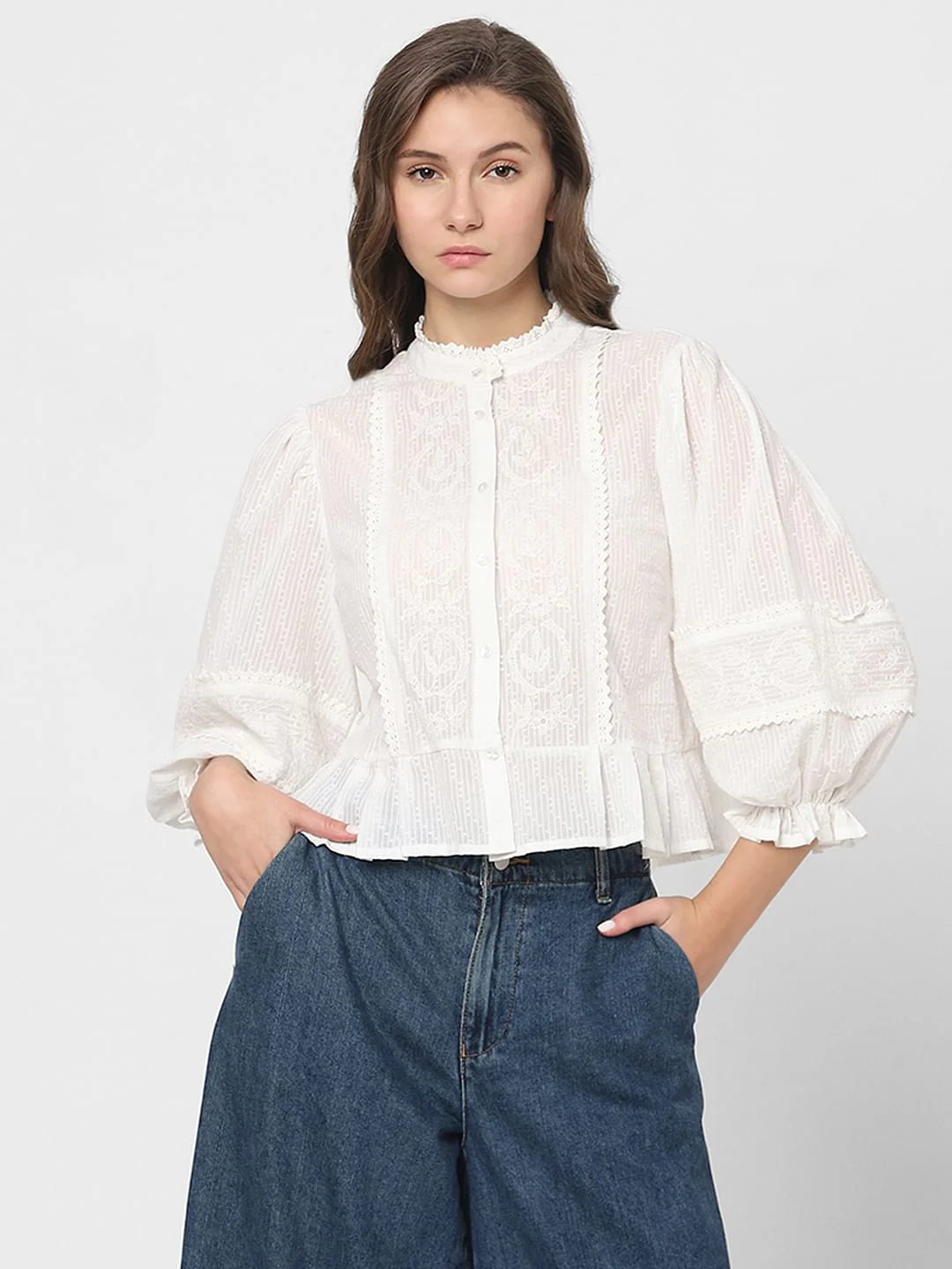 White Embroidered Peplum Top - Image 2