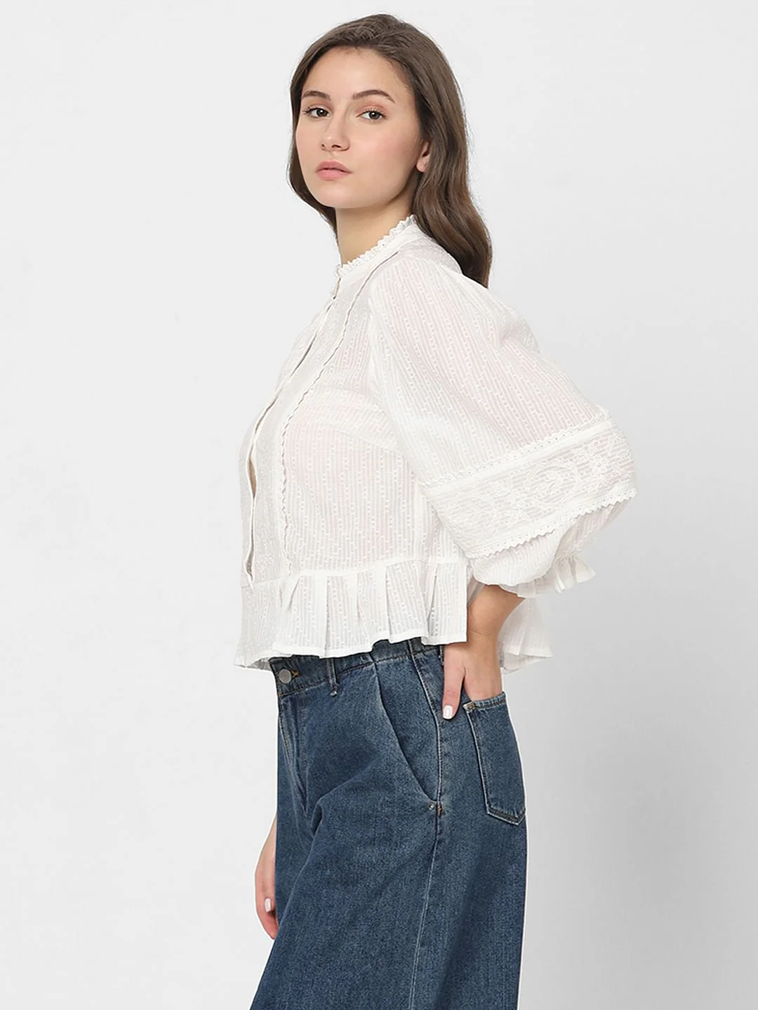 White Embroidered Peplum Top - Image 3