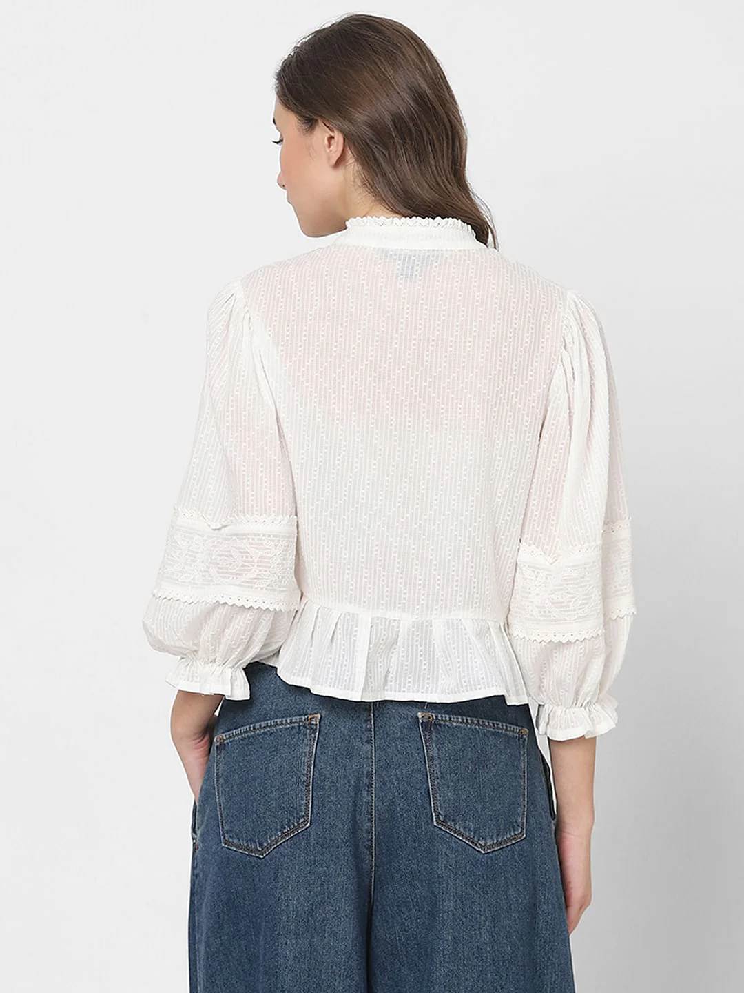 White Embroidered Peplum Top - Image 4