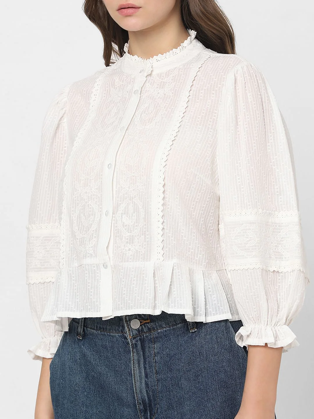 White Embroidered Peplum Top - Image 6