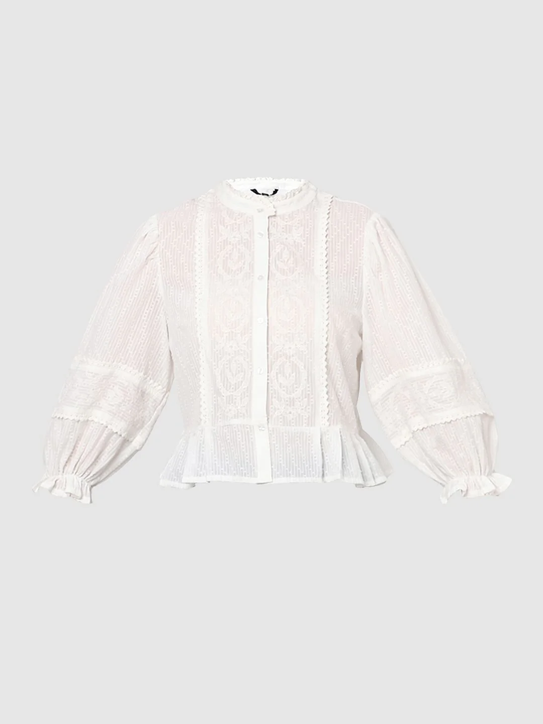 White Embroidered Peplum Top - Image 7