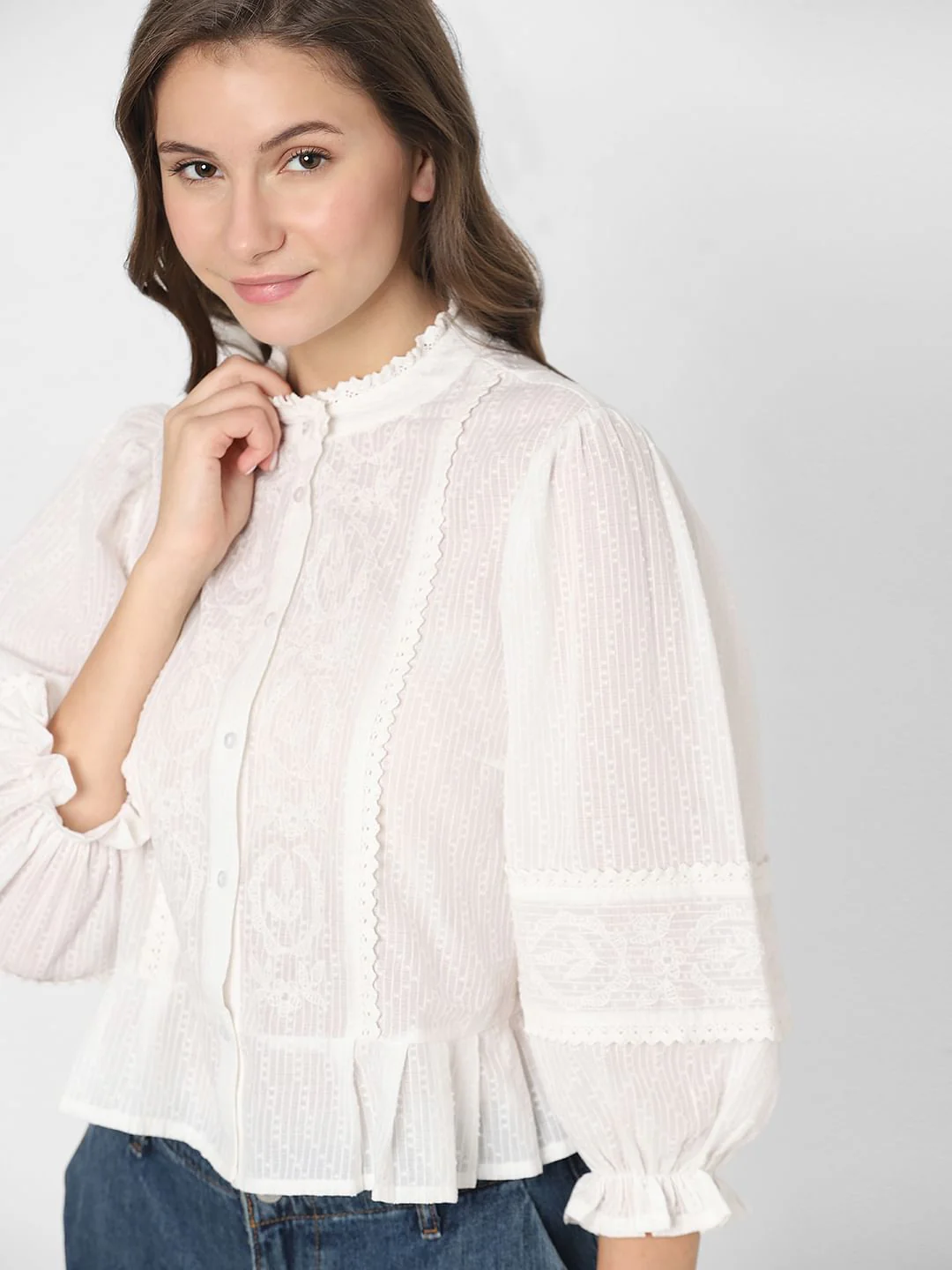 White Embroidered Peplum Top - Image 8