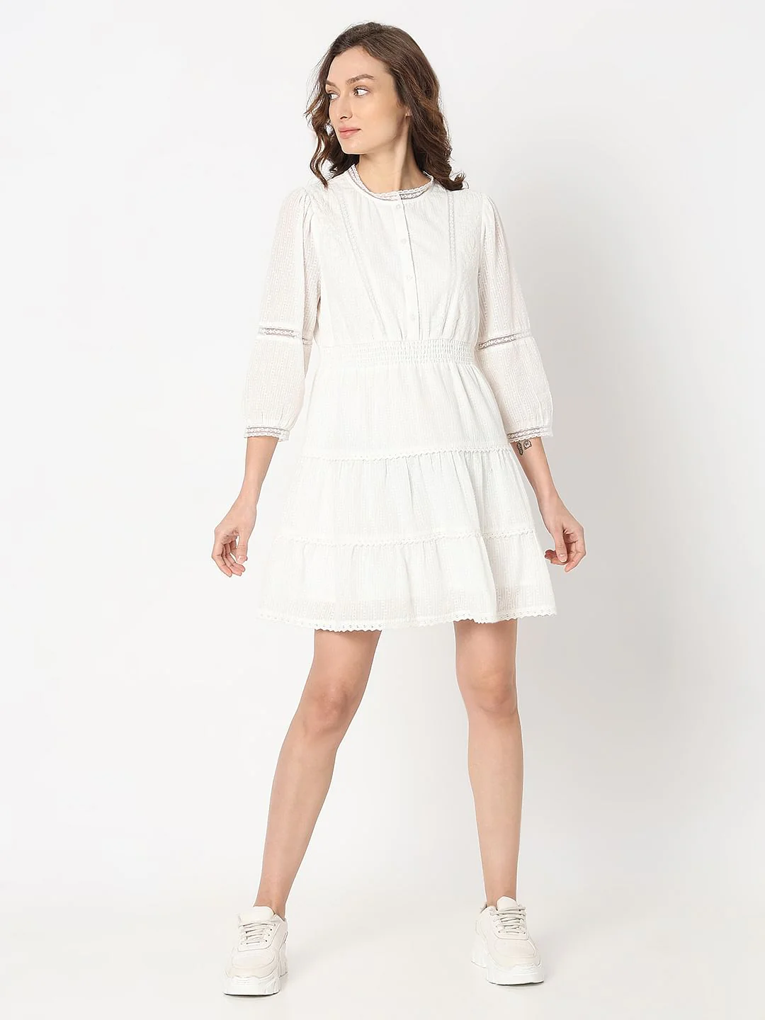 White Tiered Shift Dress - Image 5