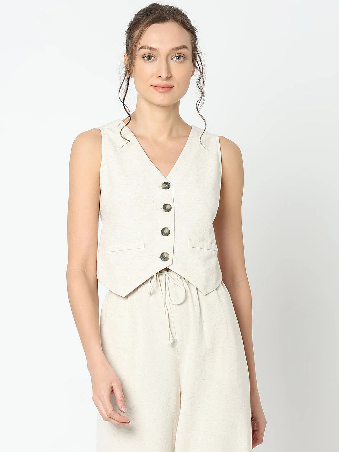 Beige Co-Ord Set Waistcoat - Image 2