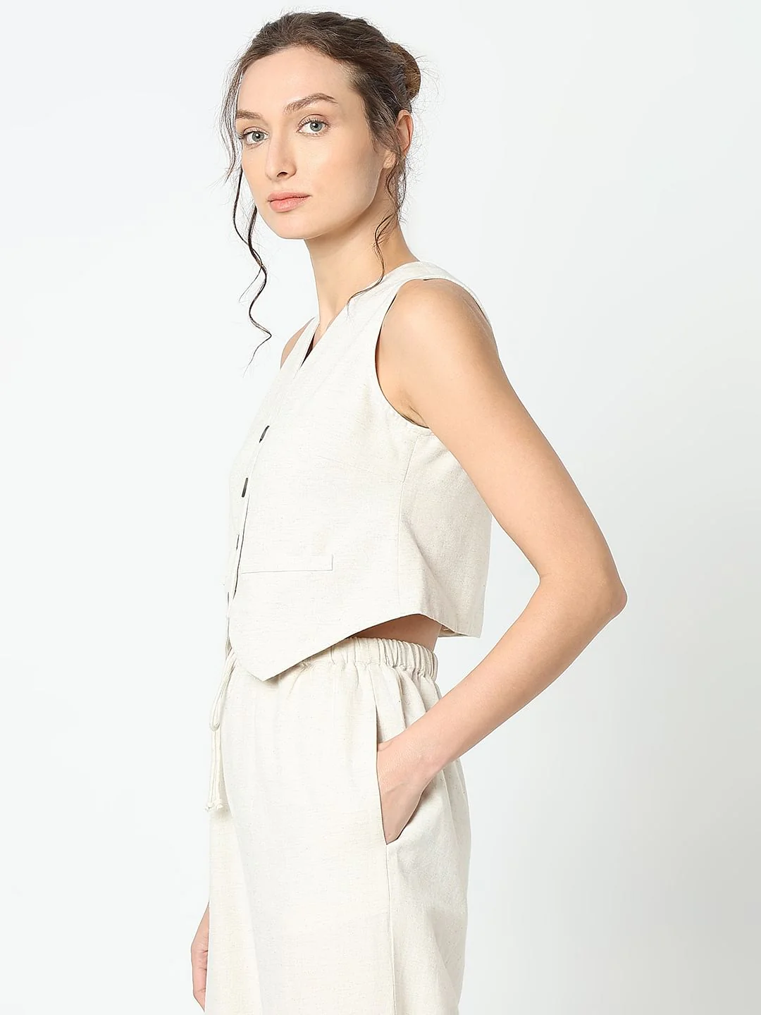 Beige Co-Ord Set Waistcoat - Image 3