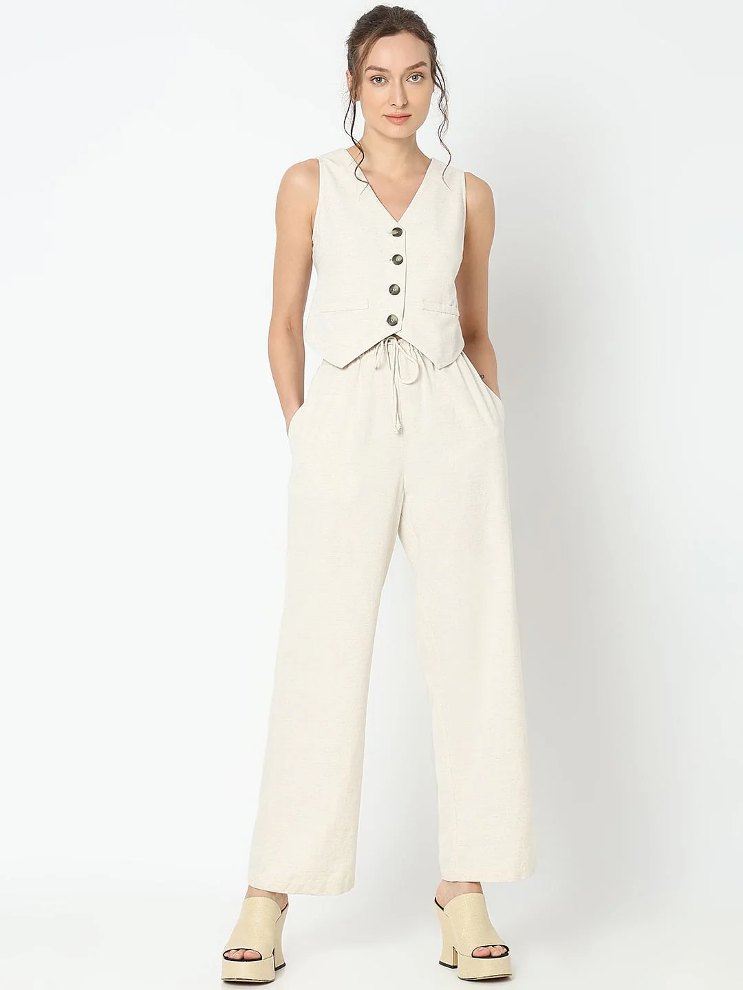 Beige Co-Ord Set Waistcoat - Image 5