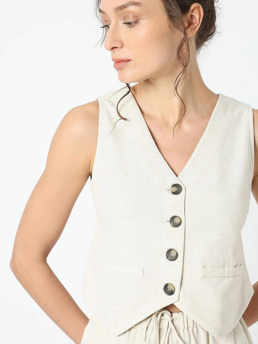 Beige Co-Ord Set Waistcoat - Image 6