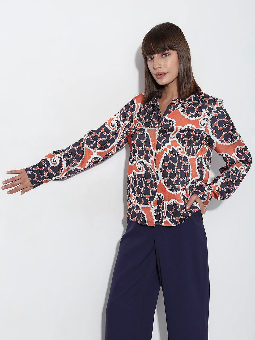 Orange Abstract Print Shirt - Image 3