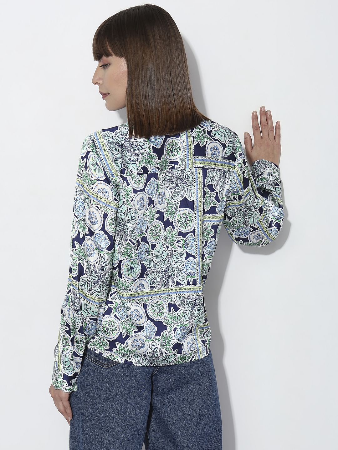 Navy Blue Floral Print Shirt - Image 4