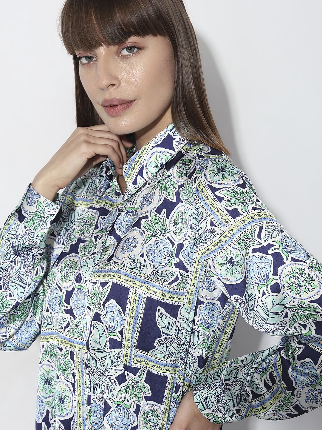 Navy Blue Floral Print Shirt - Image 6