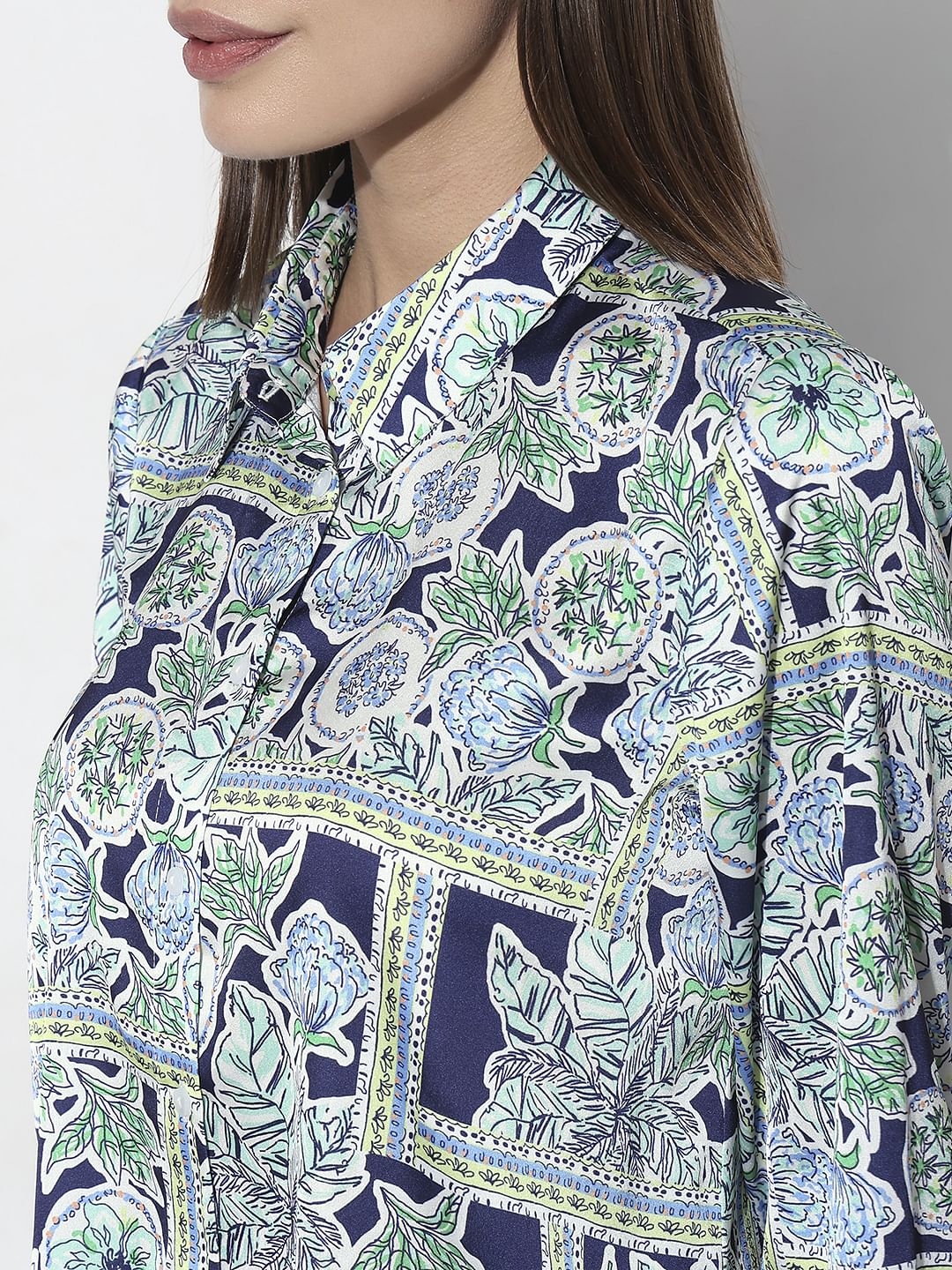 Navy Blue Floral Print Shirt - Image 8