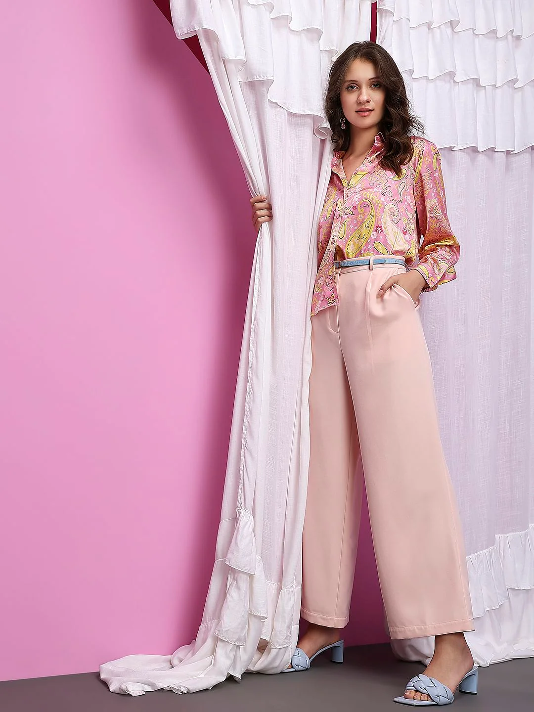 Pink Paisley Print Satin Shirt