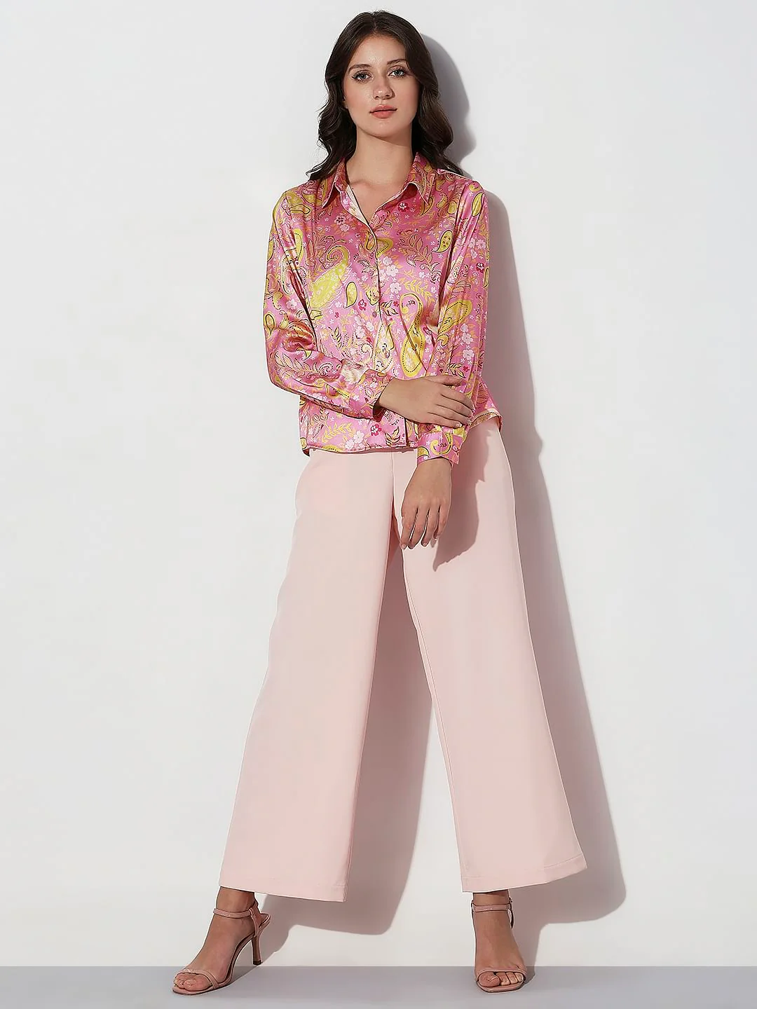Pink Paisley Print Satin Shirt - Image 5