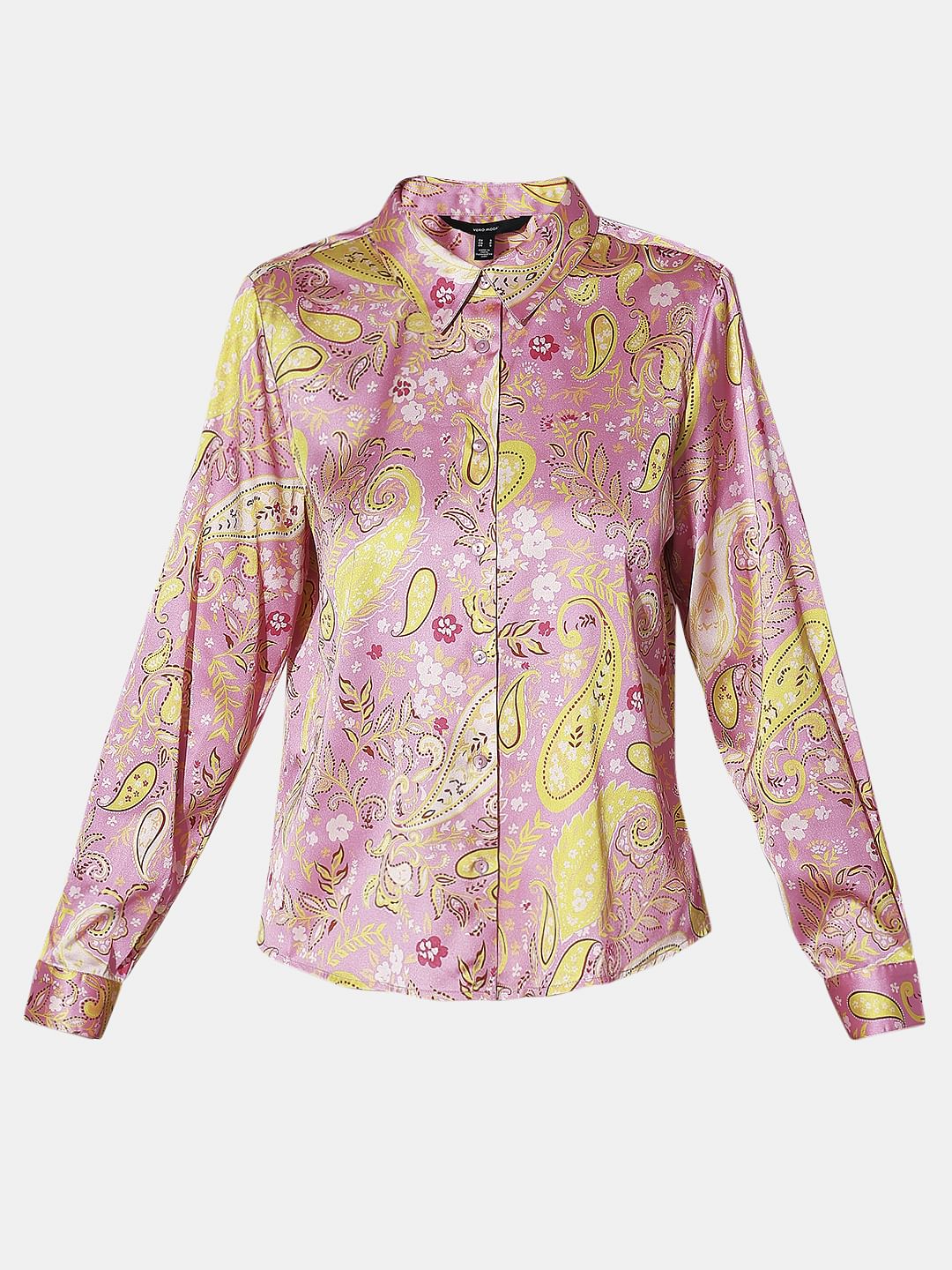 Pink Paisley Print Satin Shirt - Image 7