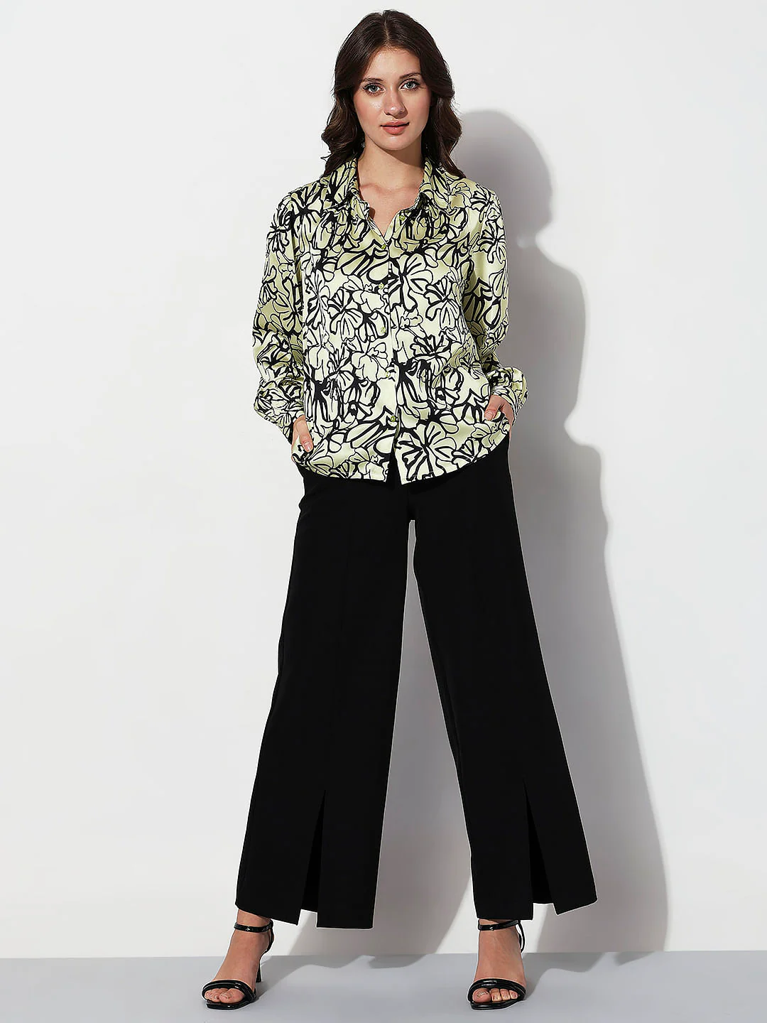 Green Floral Print Satin Shirt - Image 5