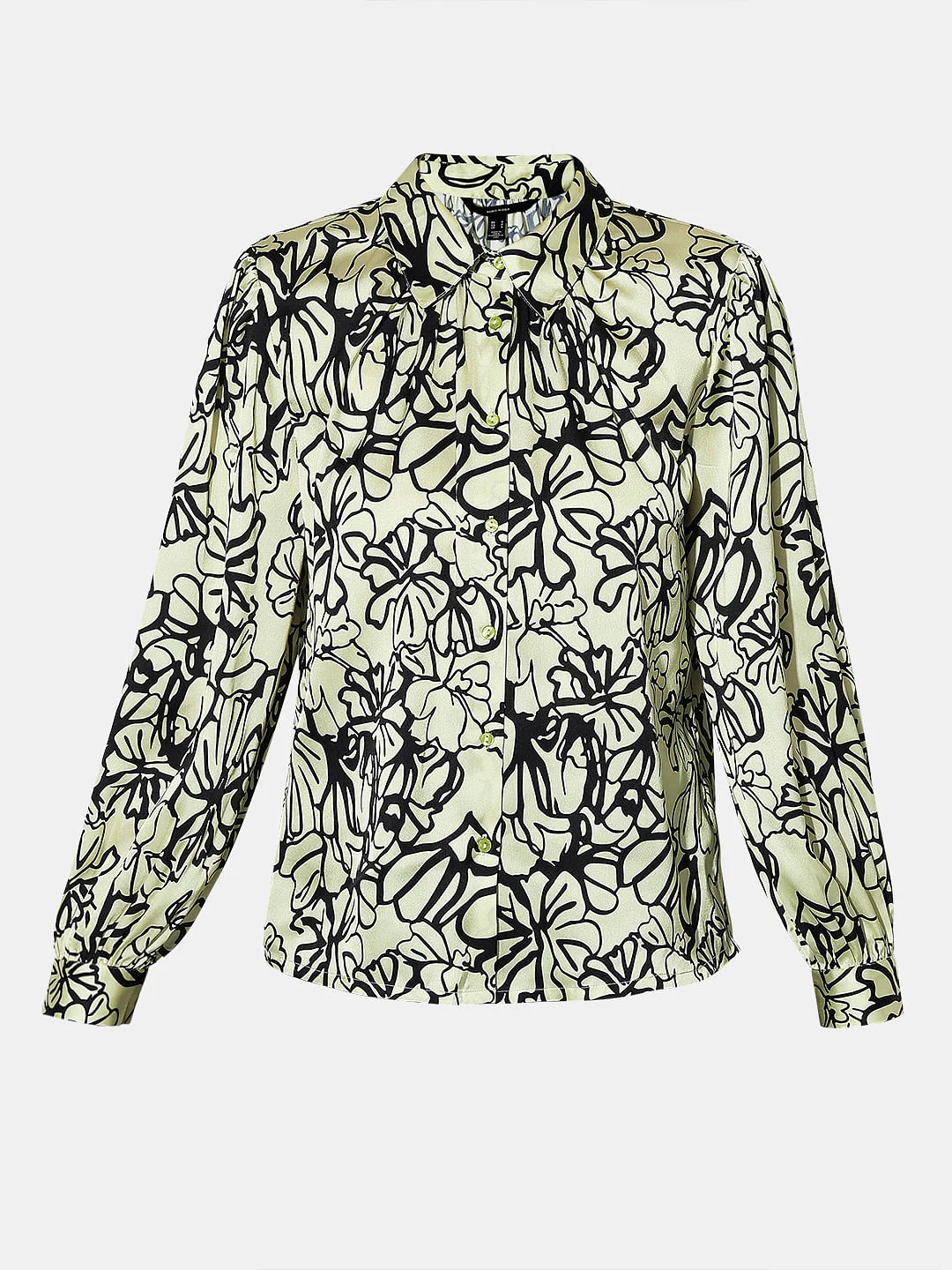 Green Floral Print Satin Shirt - Image 7