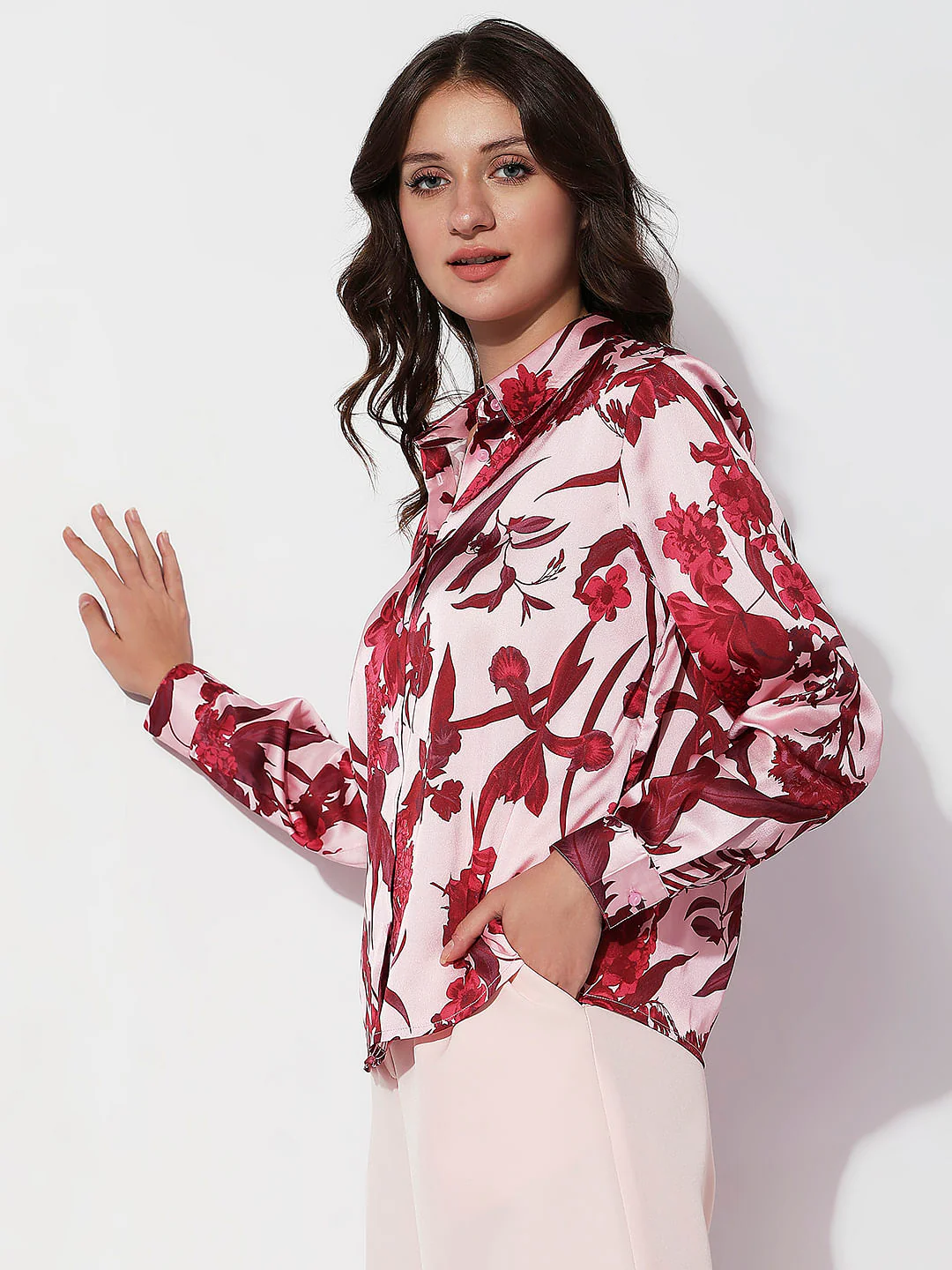 Red Floral Print Shirt - Image 3