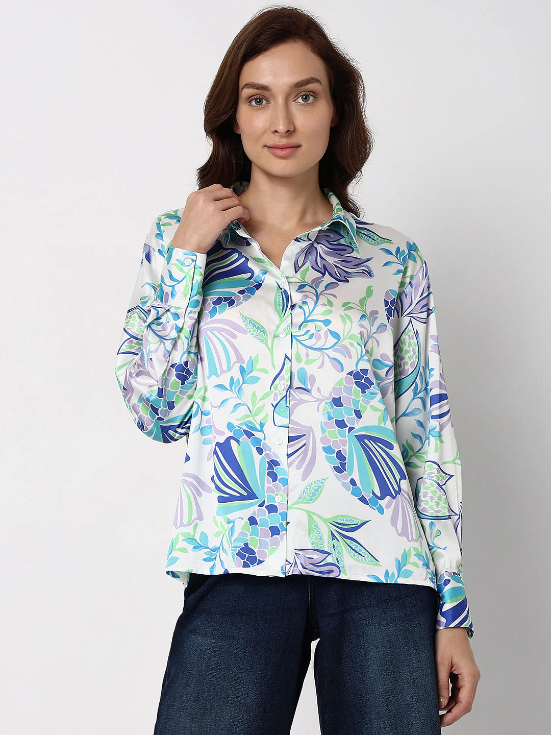 Blue Printed Full Sleeves Shirt - Image 2