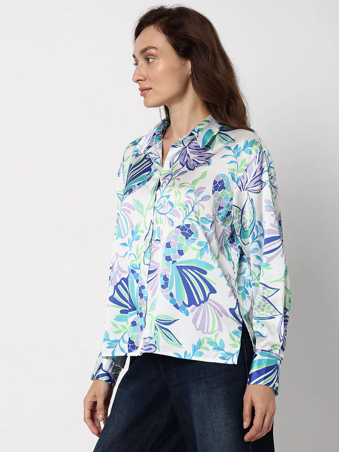 Blue Printed Full Sleeves Shirt - Image 3