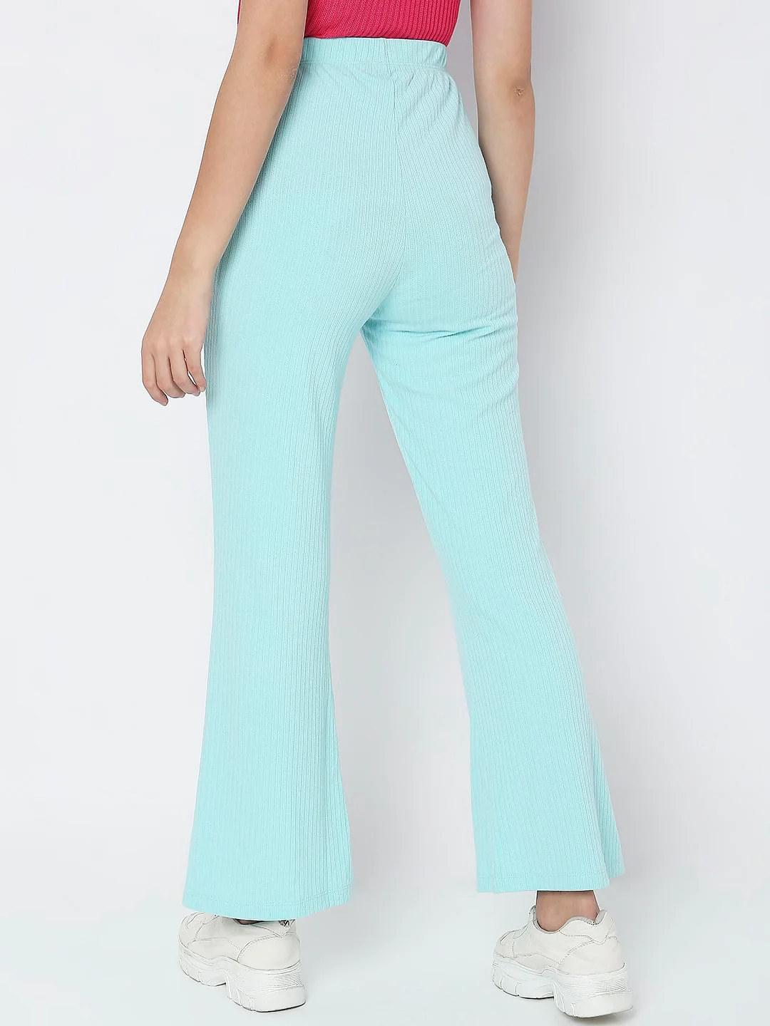 Blue High Rise Ribbed Wide Leg Pants - Image 4