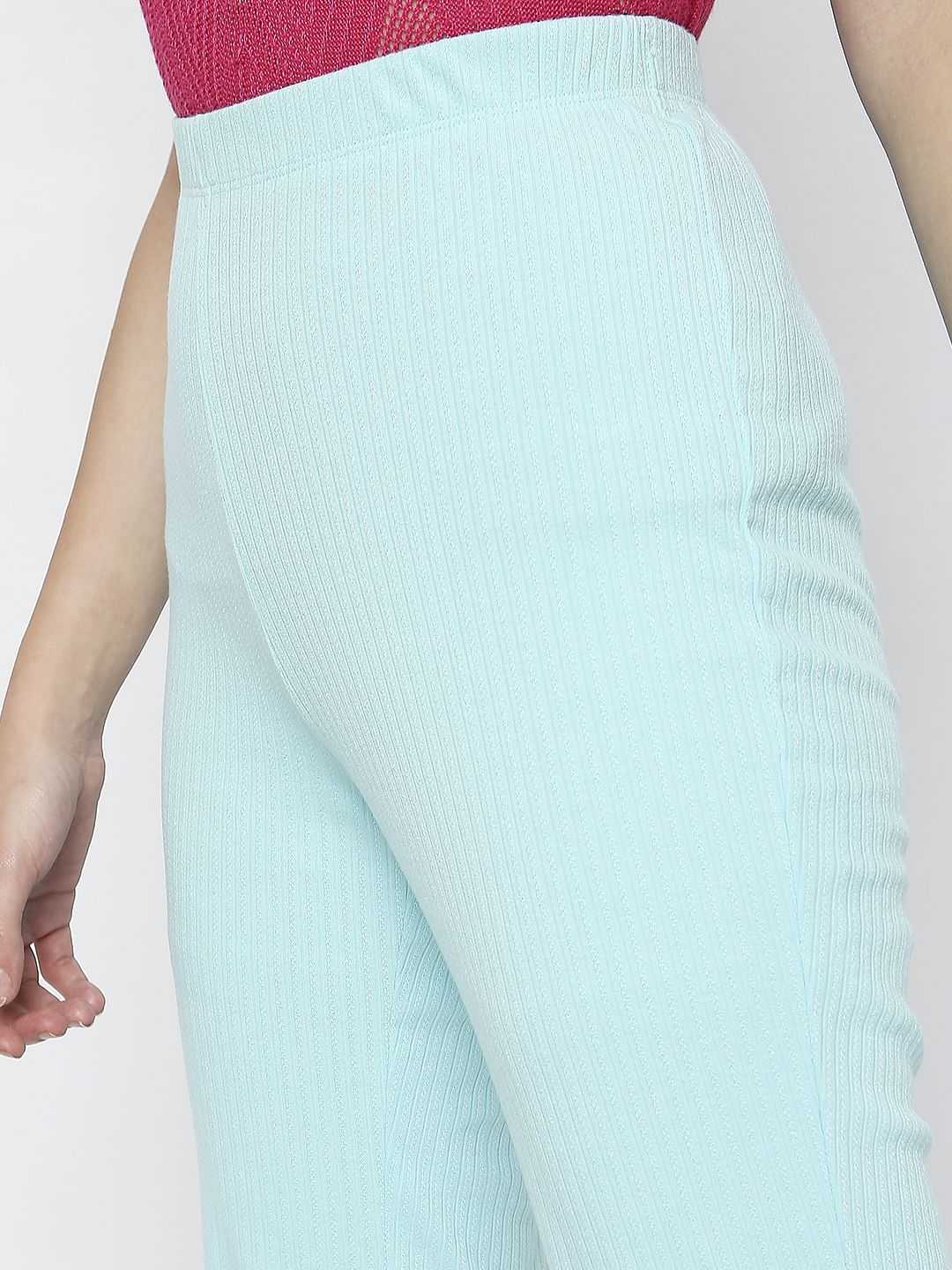 Blue High Rise Ribbed Wide Leg Pants - Image 5