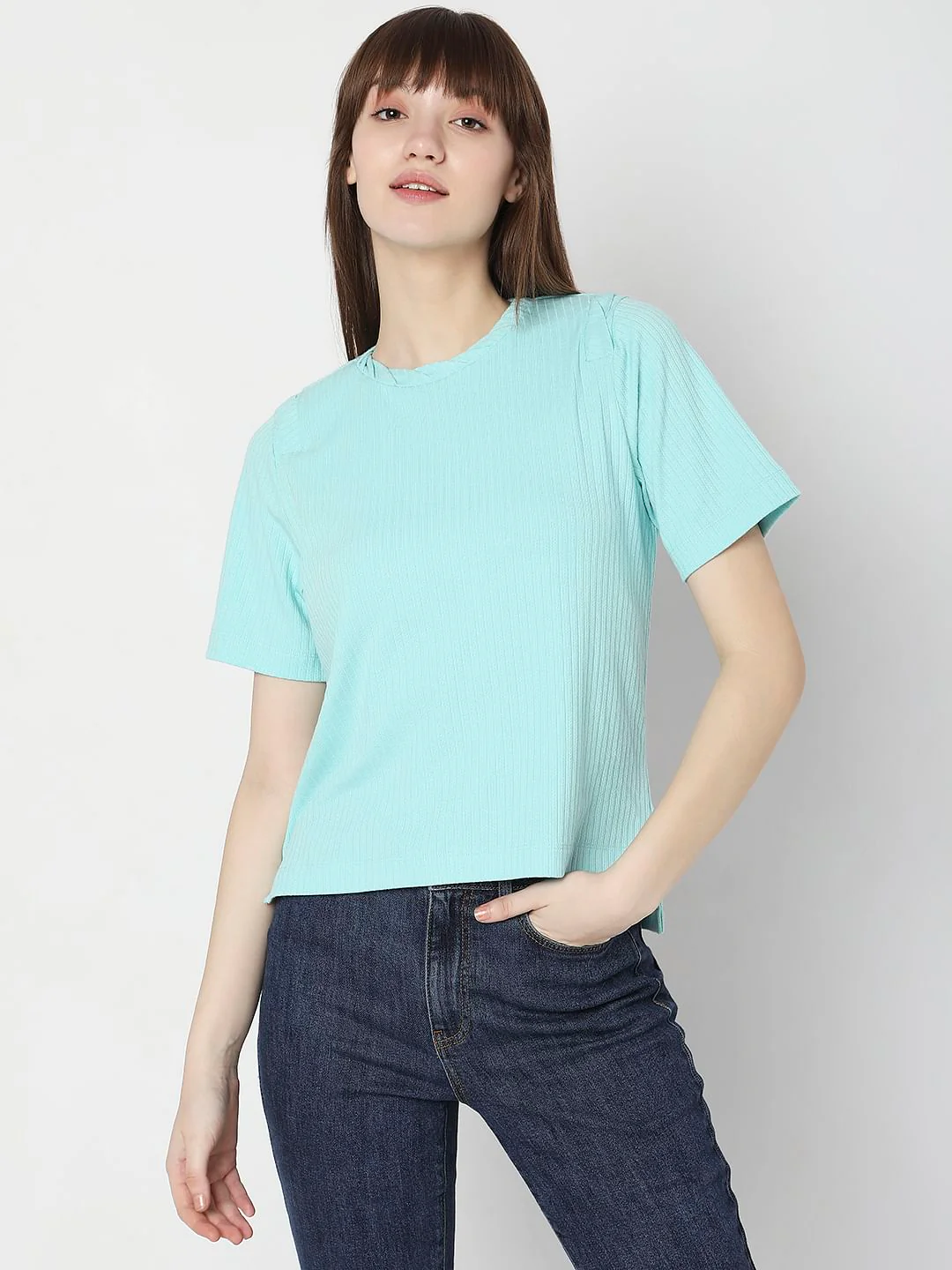 Light Blue Ribbed Top - Image 2