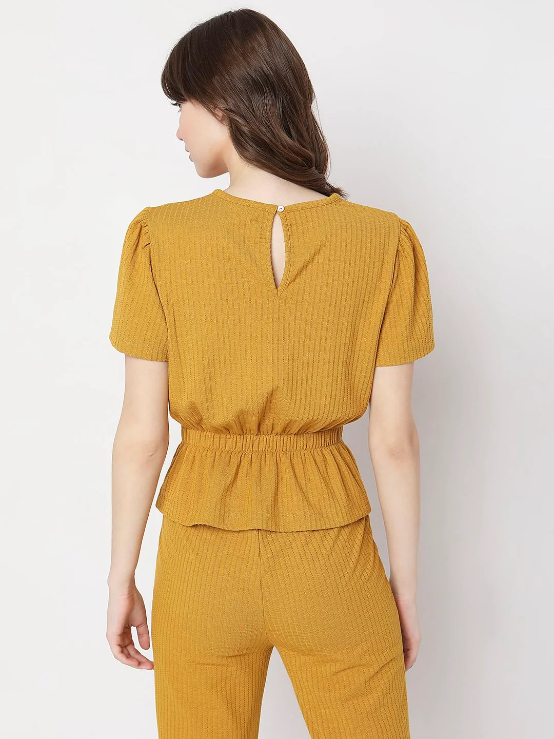 Mustard Ribbed Peplum Co-Ord Set Top - Image 4
