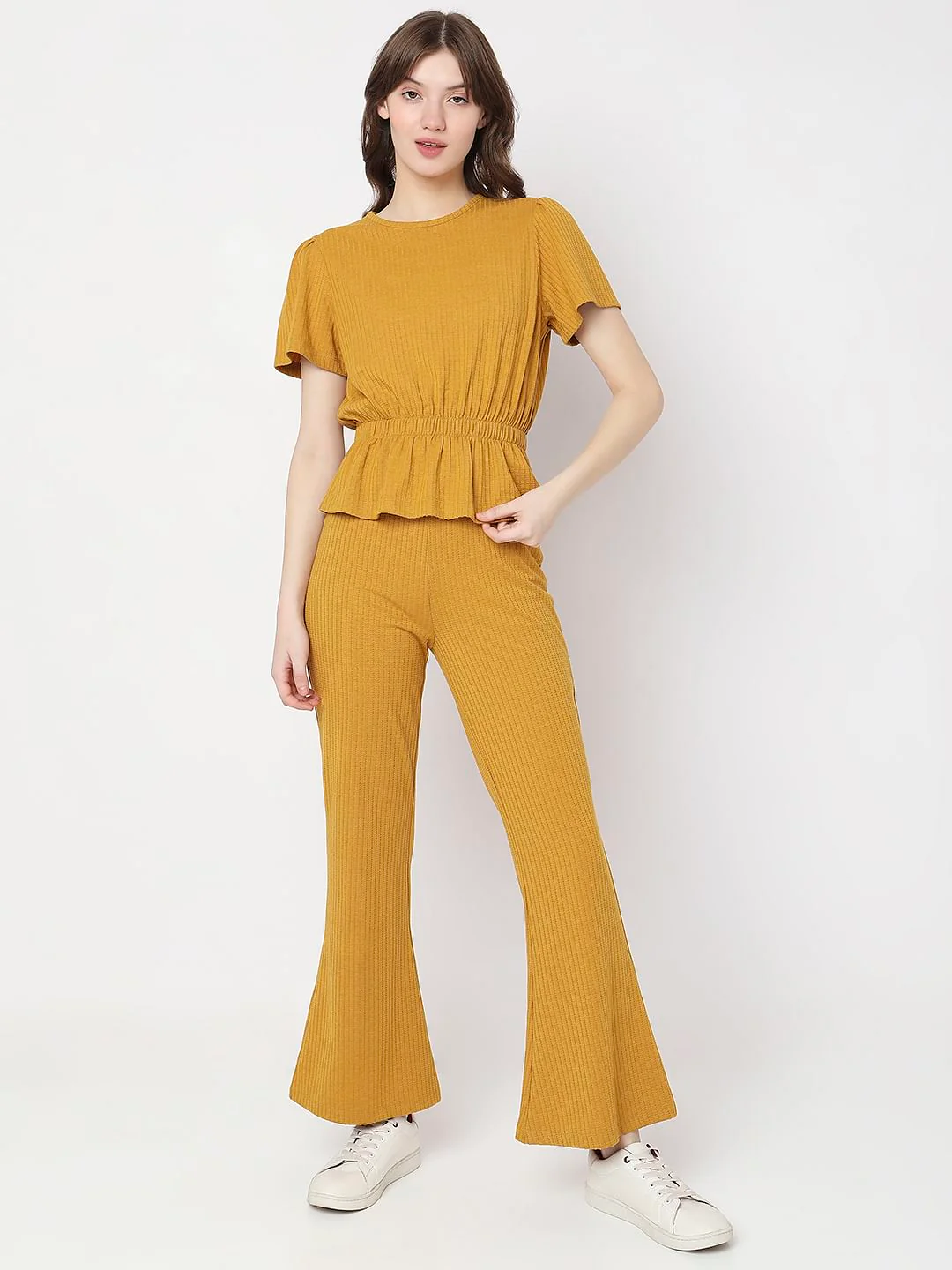 Mustard Ribbed Peplum Co-Ord Set Top - Image 5