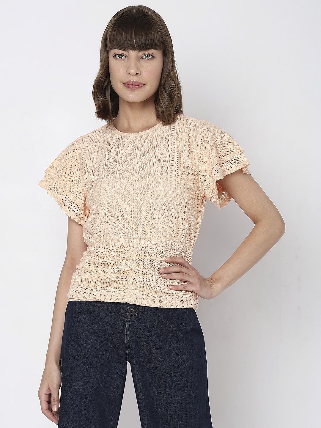 Peach Lace Flared Top - Image 2