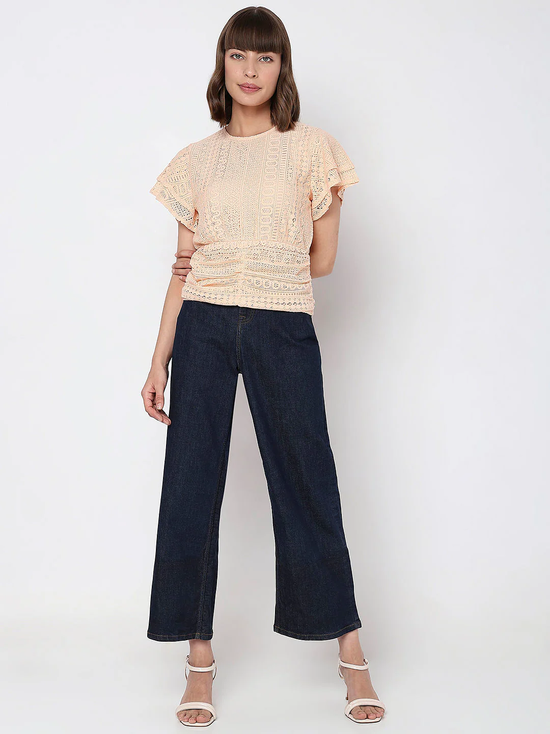 Peach Lace Flared Top - Image 5
