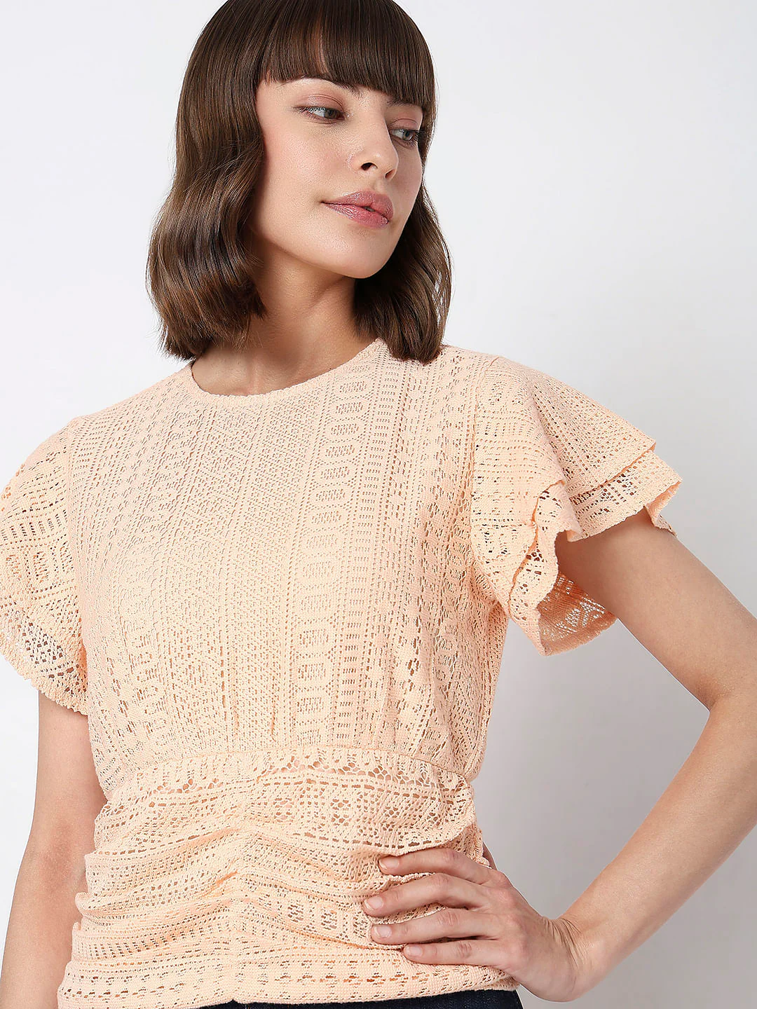 Peach Lace Flared Top - Image 6