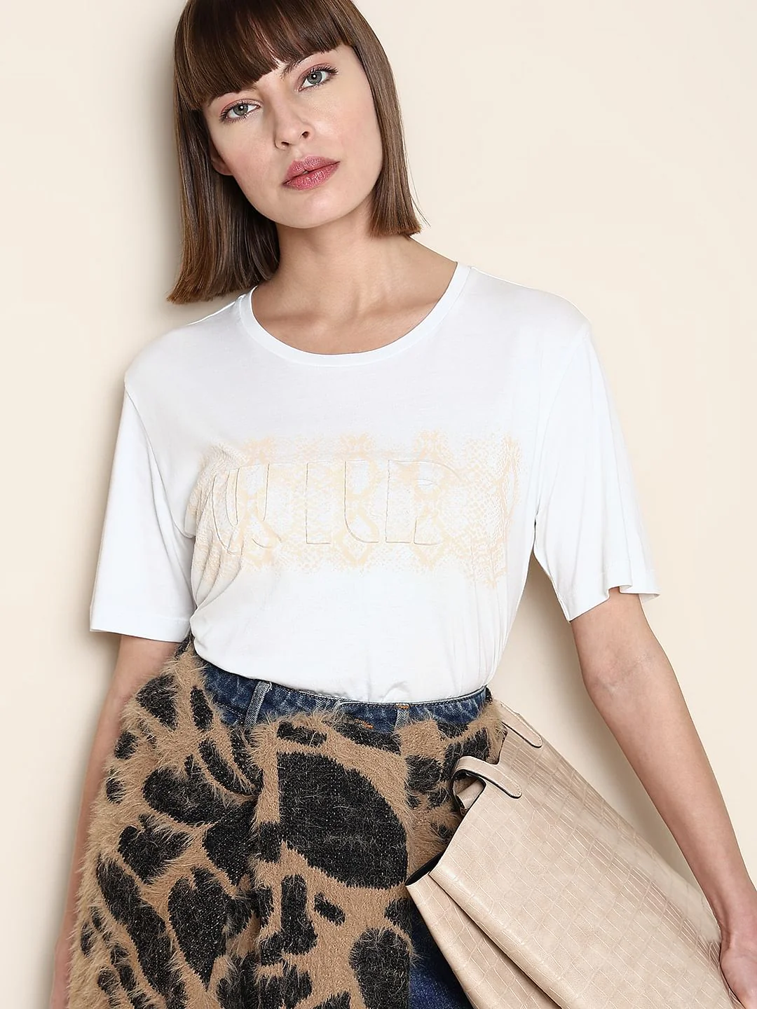 White Embossed Text T-Shirt