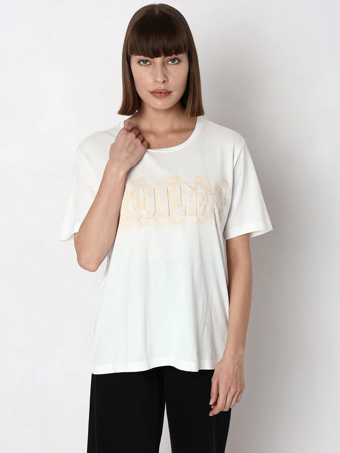 White Embossed Text T-Shirt - Image 2