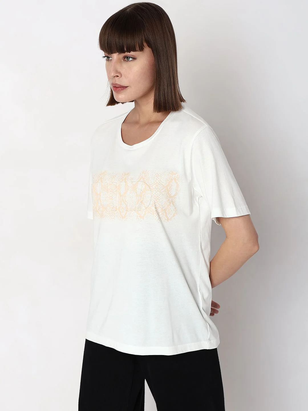 White Embossed Text T-Shirt - Image 3