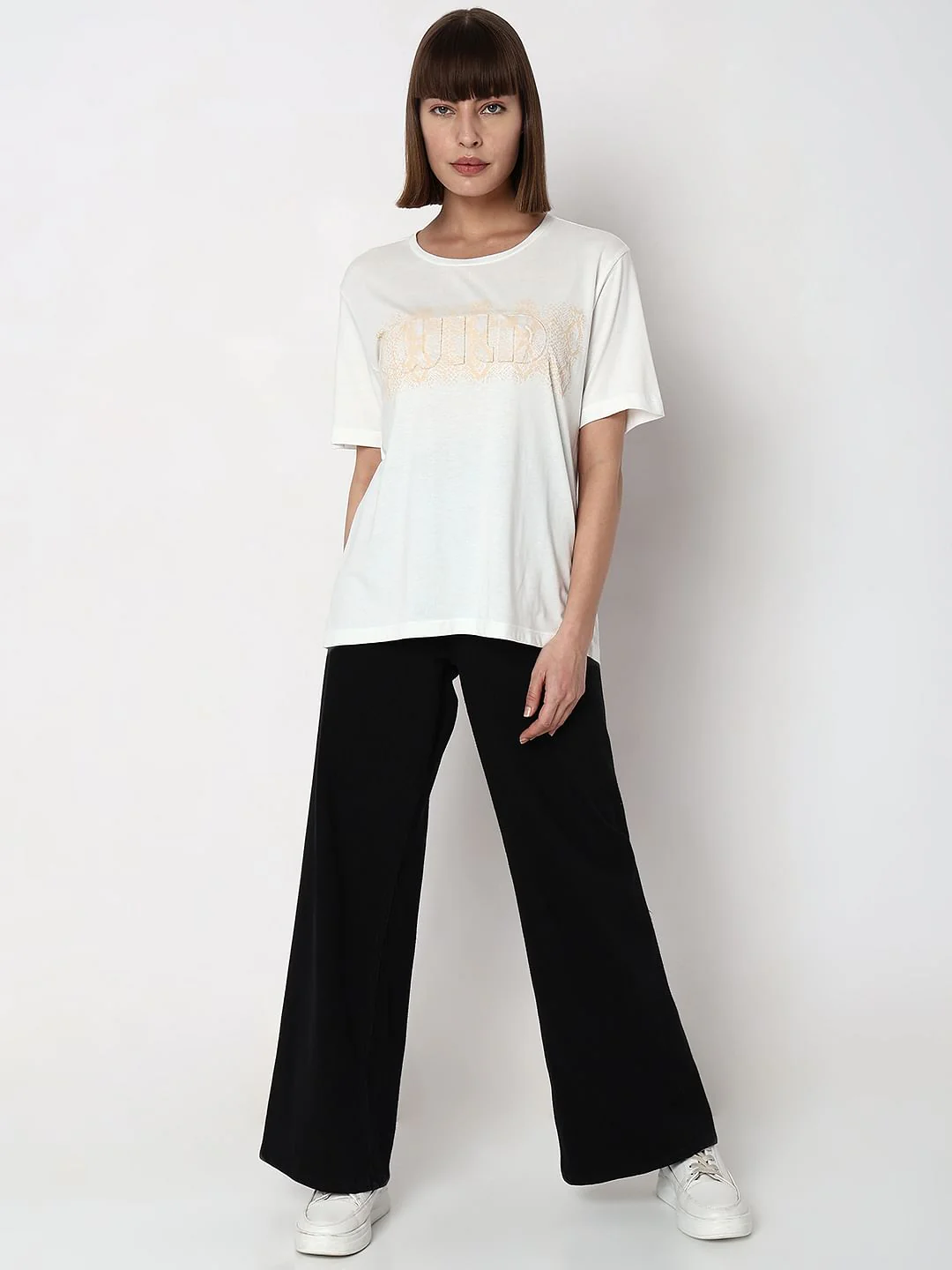 White Embossed Text T-Shirt - Image 5